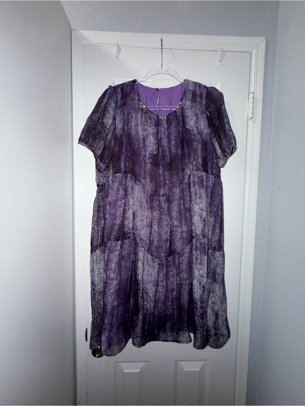 Purple Tie-Dye Short Sleeve Maxi Dress